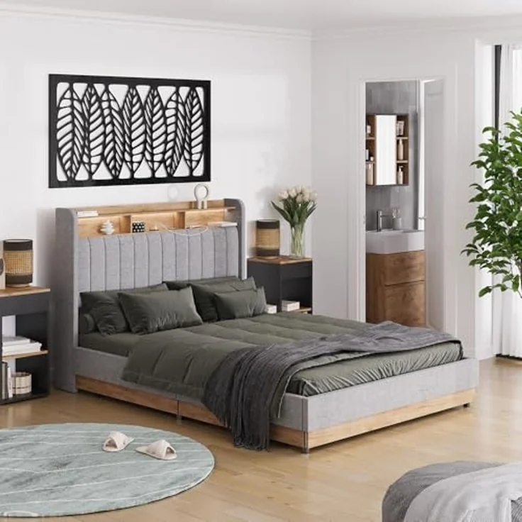 Polsterbett Nura Grau 140x200 cm mit 4 Schubladen Vitalispa – Bild 2