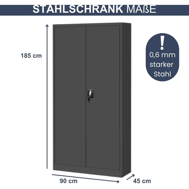 Metallschrank abschließbar KODLI - Geheimfach, 4 Ebenen | Aktenschrank Büroschrank Stahl Mehrzweckschrank Werkstatt Werkzeugschrank, 185x90x45cm Anthrazit – Bild 2