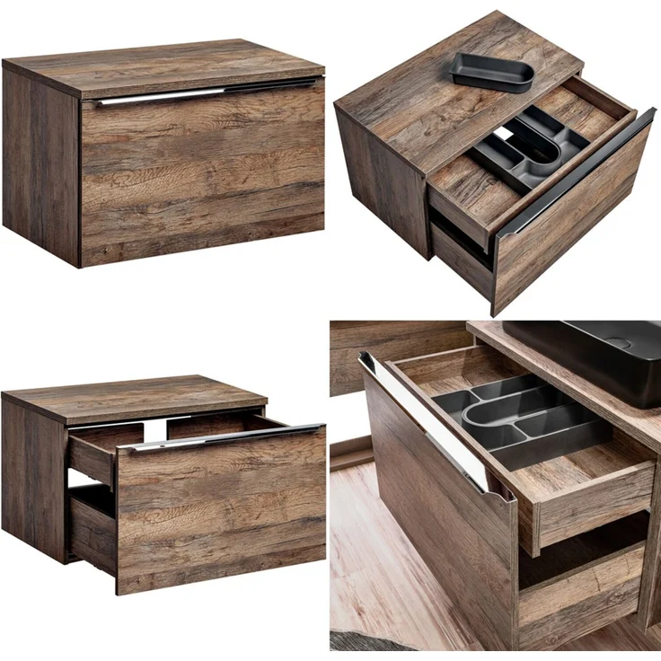 Waschtischunterschrank 80cm mit Keramik-Waschbecken PUEBLA-56 Vintage Oak, B/H/T ca. 80,4/59,5/46 cm – Bild 3