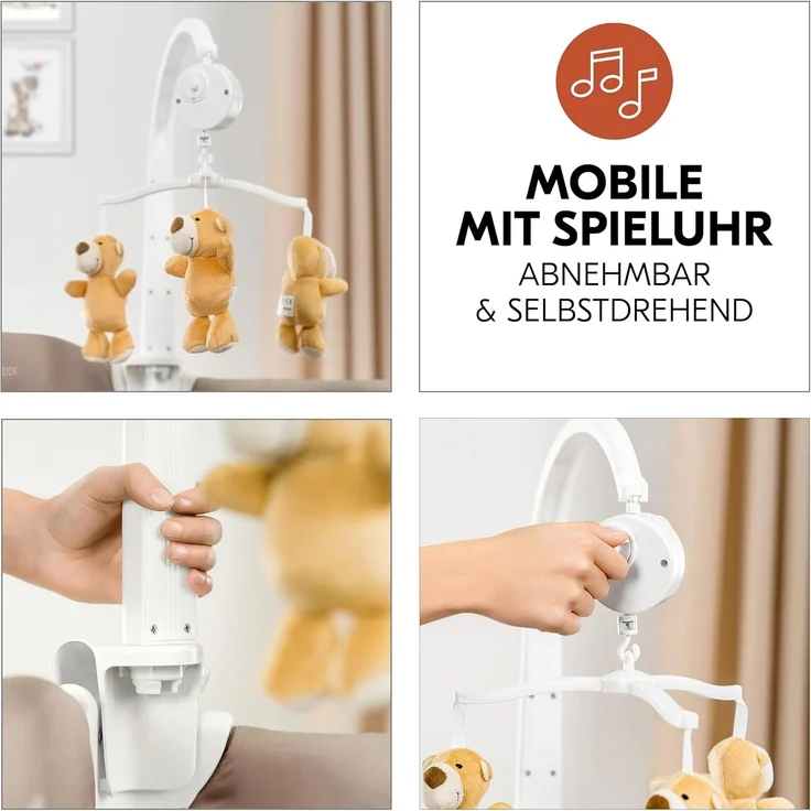 Hauck Baby-Reisebett Babycenter Zoo, 8-tlg, mit Neugeborenen-Einsatz, Wickelauflage, Spielbogen & Spieluhr, Rollen – Bild 7