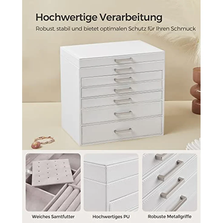 SONGMICS Schmuckkoffer, Schmuckkasten mit 6 Ebenen, Schubladen und Spiegel – Bild 5