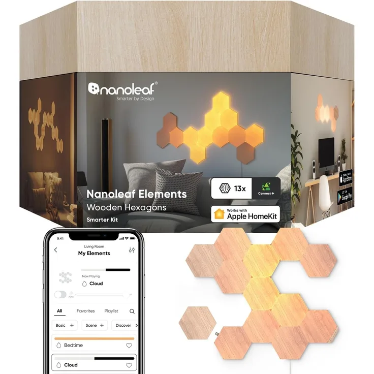 Nanoleaf Elements Wood Look Hexagons Starter Kit - 13 PK EEK G