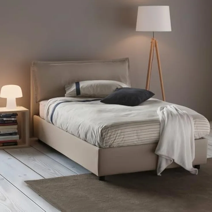 Talamo Italia - Doppelbett Agata, Bettkasten mit Stoffbezug, 100 % Made in Italy, Öffnung vorne, inklusive Matratze 120 x 200 cm, taubengrau