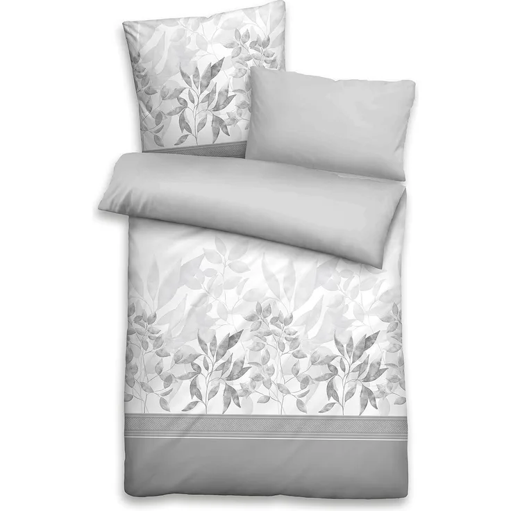 biberna Baumwoll-Satin Bettwäsche FLORAL, grau, 1x 135x200 cm + 1x 40x80 cm + 1x 80x80 cm