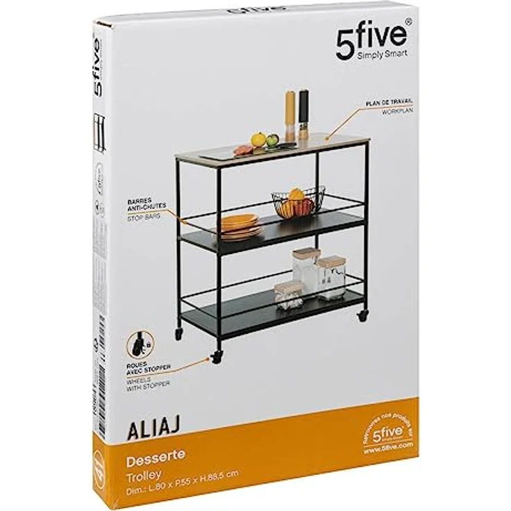 5 five simply smart Servierwagen, groß, 2 Ebenen, Schwarz Aliaj – Bild 3