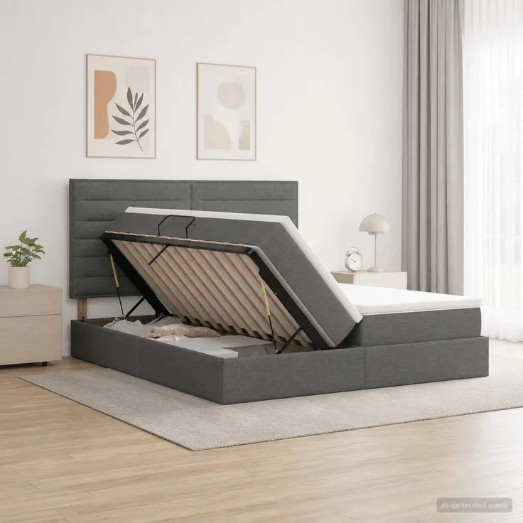 vidaXL Aufbewahrungsbett mit Kopfteil Dunkelgrau 180 x 200 cm Stoff 3459778