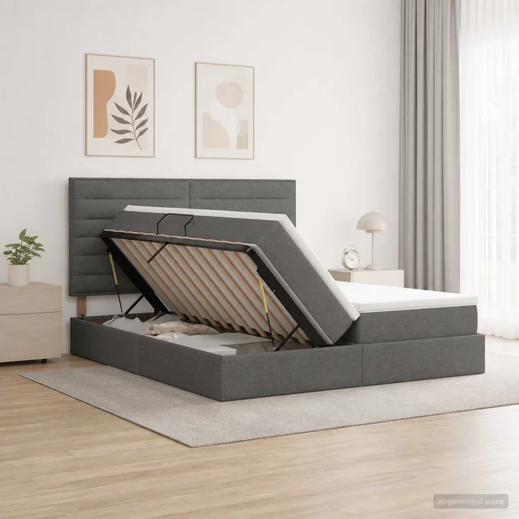 vidaXL Aufbewahrungsbett mit Kopfteil Dunkelgrau 180 x 200 cm Stoff 3459778 – Bild 1