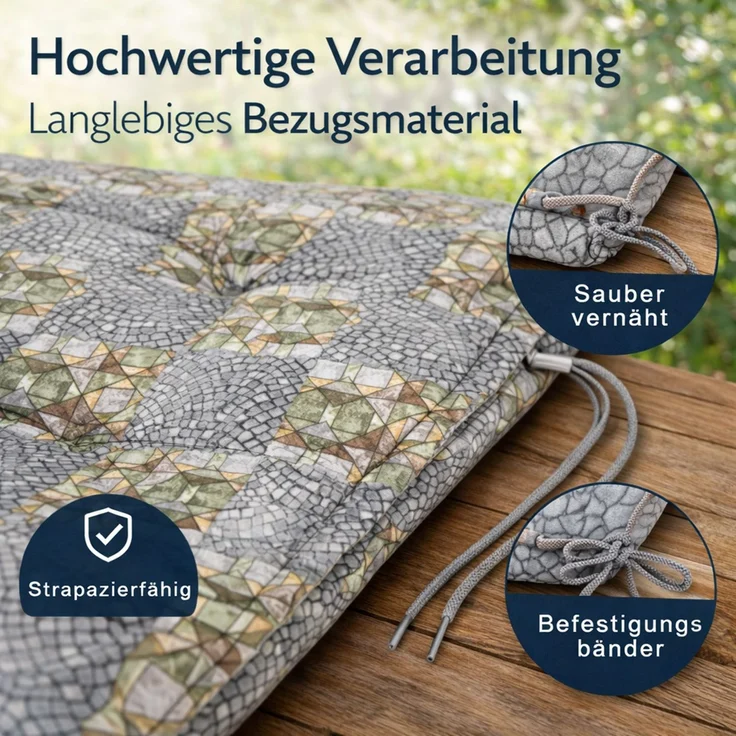6x Auflage Hochlehner für Gartenstuhl 120x48cm Sesselauflage Hochlehner Polster in Grau Mosaik Muster mit dicker 7cm Schaumstoff Füllung – Bild 6