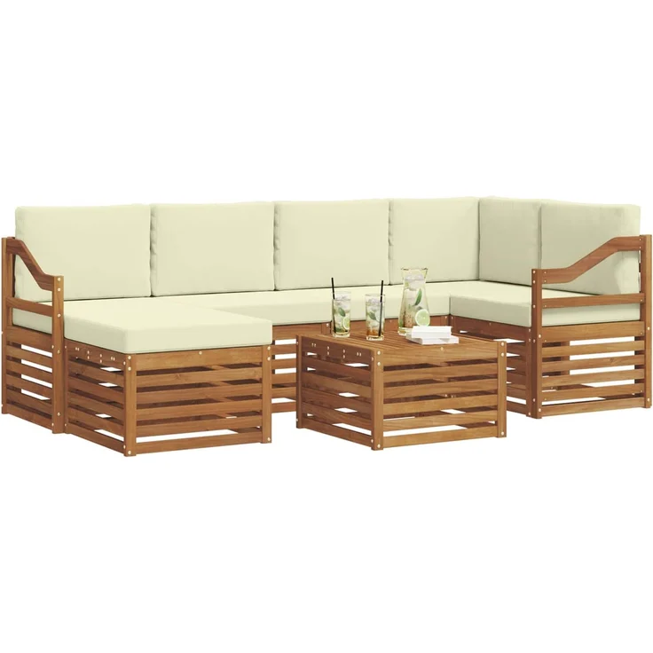vidaXL Outdoor-Sofagarnitur 7 stk. 5-Sitzer Natur und Creme 3375145 – Bild 3