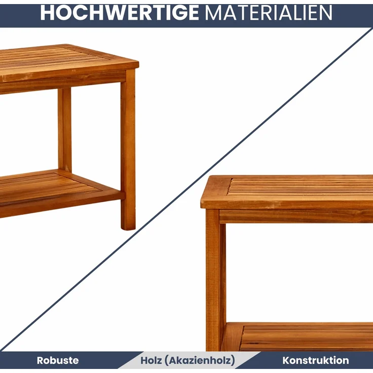 DELUKE® Beistelltisch Holz EMMI - Massivholz, 50x35x45cm | Couchtisch Akazie Beistelltisch Couch Holztisch Outdoor Sofatisch Gartentisch eckig – Bild 4