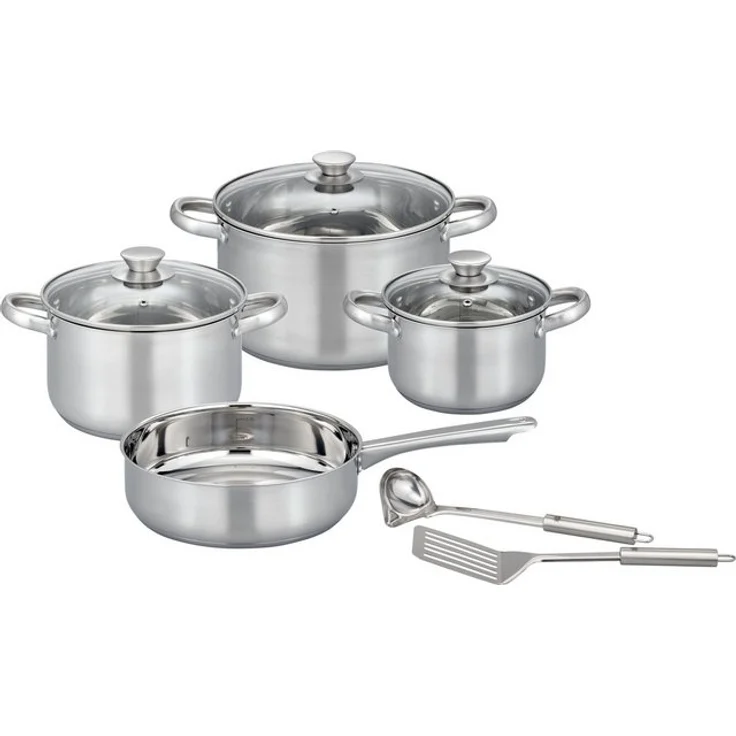 GSW Topf-Set Toronto, Edelstahl (Set, 9-tlg), mehrteiliges Kochtopf-Set aus Edelstahl inkl. praktischer Küchenhelfer – Bild 4
