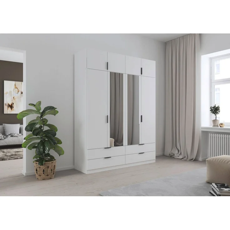 Rauch Möbel Lagoa, Kleiderschrank, Garderobe für Schlafzimmer, Kinderzimmer, Jugendzimmer 8-türig, mit Spiegel, 4 Schubladen, Farbe Weiß, Breite 181 – Bild 2