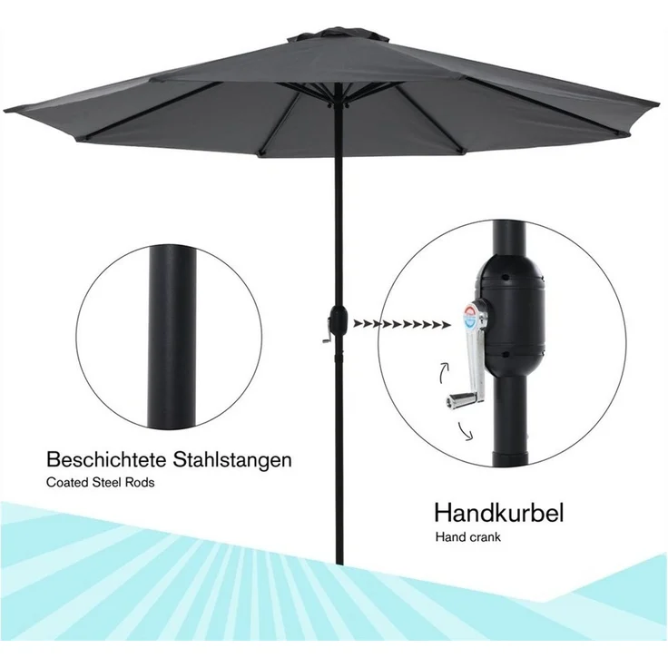Feel2Home Sonnenschirm Sonnenschirm Marktschirm Ø3m LED Beleuchtung Strandschirm grau/beige, LxB: 300,00x300,00 cm, Stück, Premium-Sonnenschirm, LED-Beleuchtung – Bild 3