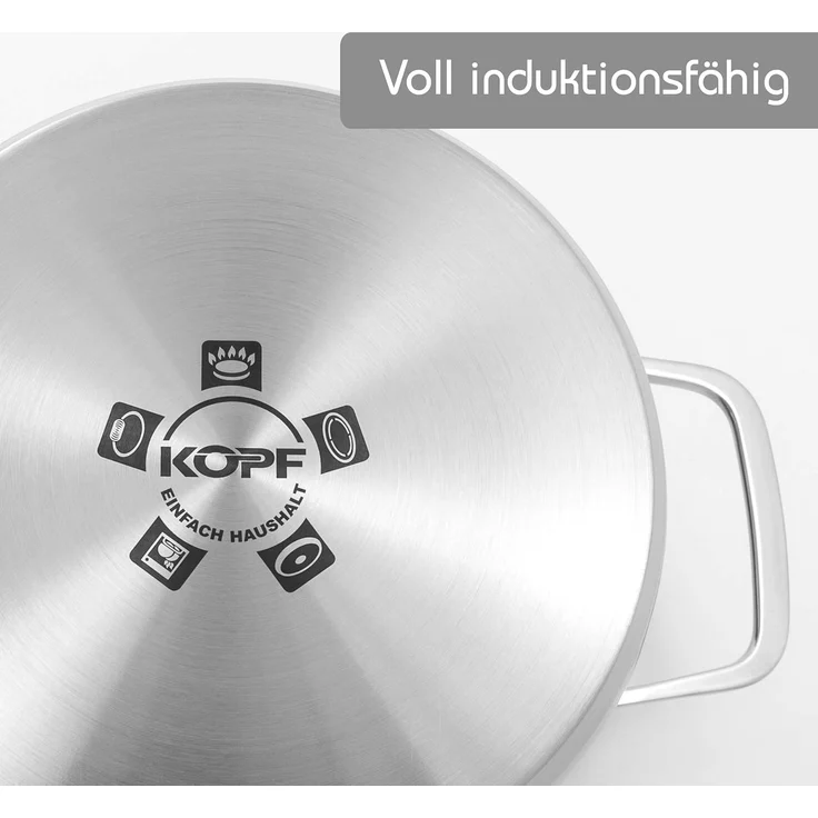 Kopf Topf-Set Jara, Edelstahl (9-tlg), Kochtopfset, Induktion, 9-tlg, 4 Töpfe mit Deckel + 1 Stielkasserolle – Bild 7