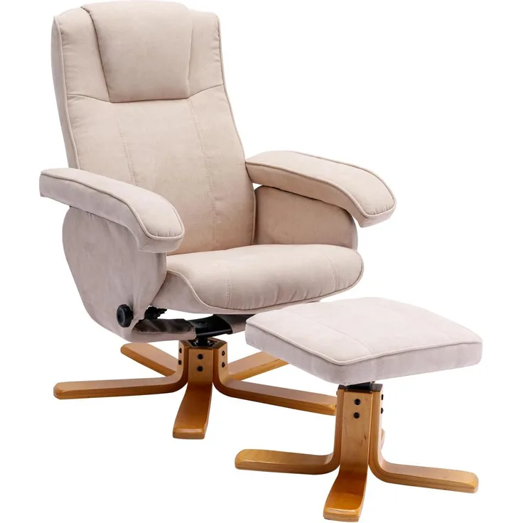 SVITA Charles Relaxsessel Hocker Sessel Beige Fernsehsessel Drehsessel Polyester Holz