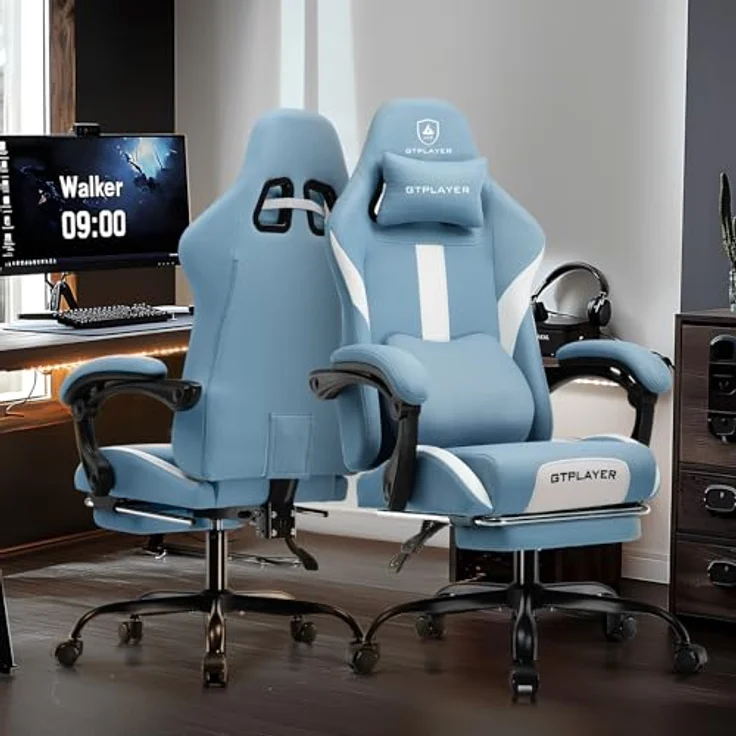 GTPLAYER Gaming-Stuhl Ergonomischer Gaming Sessel Schreibtischstuhl Gamer Stuhl aus Stoff, Federsitzkissen mit Fußstütze – Bild 4