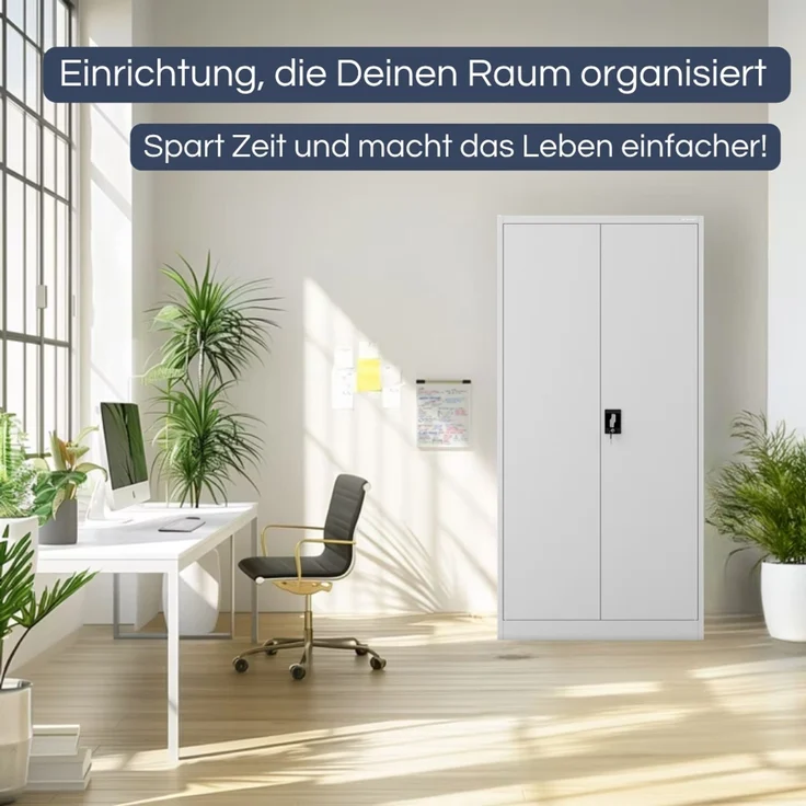 Aktenschrank abschließbar KADO - 5 Ebenen verstellbar, Flügeltüren | Metallschrank Werkstatt Mehrzweckschrank Büroschrank aus Stahl Werkzeugschrank, 185 x 90 x 60 cm Grau – Bild 3