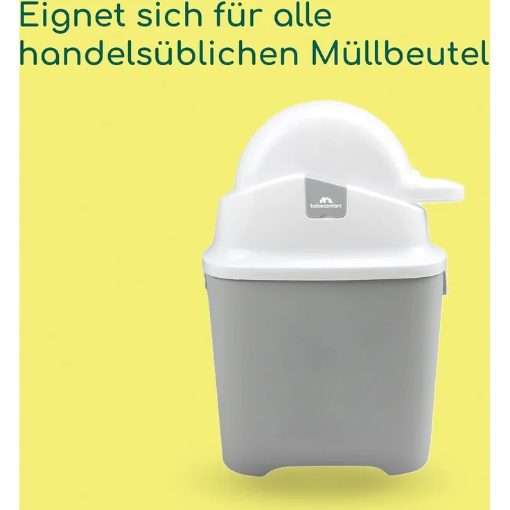 Bebeconfort geruchsdichter Windeleimer, Windeleimer, Deckel geruchsdicht, für alle Müllbeutel, für bis zu 30 Windeln, Bedienung mit einer Hand, praktische Größe, leicht zu reinigen, Grau – Bild 3