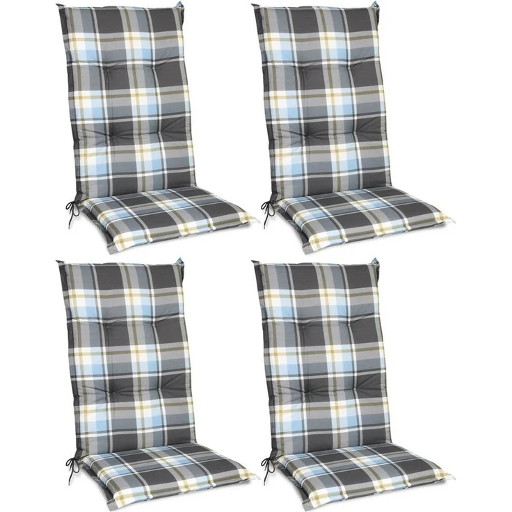 Beautissu 4er Set Hochlehner Auflage Sunny 100 x 50 x 6 cm Blau