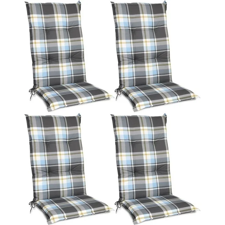 Beautissu 4er Set Hochlehner Auflage Sunny 100 x 50 x 6 cm Blau