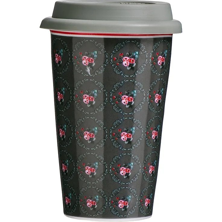 Premier Pippa Ditsy Reisebecher, Porzellan, Silikon, Doppelwand, 330ml