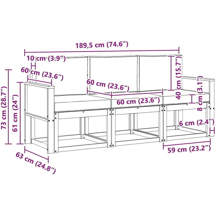 vidaXL Outdoor-Sofagarnitur 3 stk. 3-Sitzer Natur und Anthrazit 3384948 – Bild 6