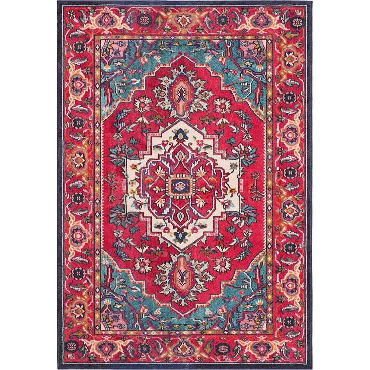 Safavieh Boho Teppich für Wohnzimmer, Esszimmer, Schlafzimmer - Monaco Collection, Kurzer Flor, Rot und Türkis, 61 X 91 cm
