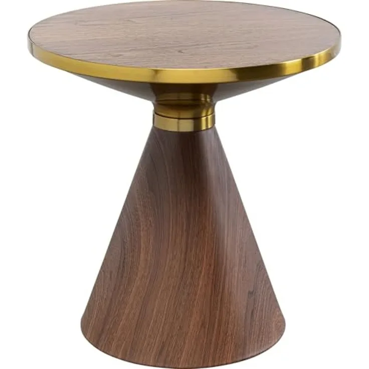 Kare Design Beistelltisch Cono, Braun/Gold, 50cm Durchmesser, Walnuss-Holz, Ablagetisch, Holztisch, Wohnzimmertisch