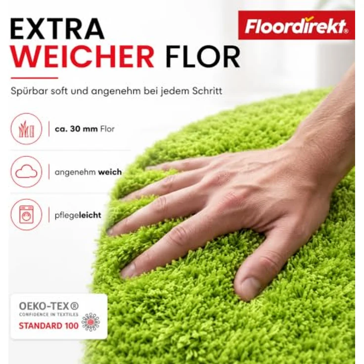 Floordirekt Badematte Sky, Hochflor Badezimmerteppich, rutschhemmend, schnell trocknend, geeignet für Fußbodenheizung, eckig & rund, 60 x 100 cm, Apfelgrün – Bild 3
