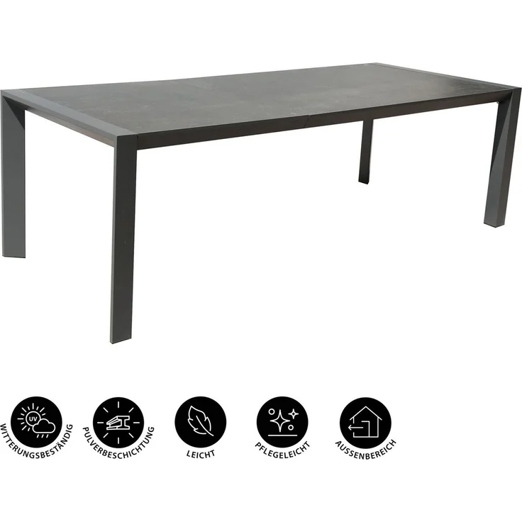 Dehner Gartentisch Ausziehtisch Cleveland, 160/240 x 101 x 76 cm, praktischer Ausziehtisch mit Alugestell und kratzfester Keramik Platte – Bild 3