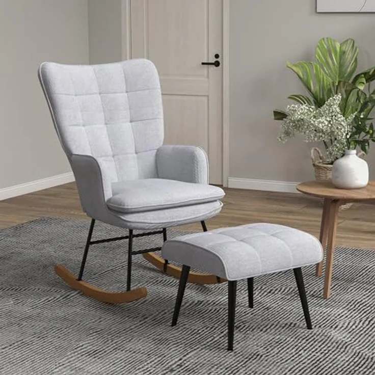 HOMCOM Schaukelsessel Schwingsessel, Wohnzimmerstuhl, mit Hocker (Schaukelstuhl mit Hocker, 2-St, bestehend aus Sessel und Hocker), Schaukelfunktion, Hocker inklusive – Bild 10