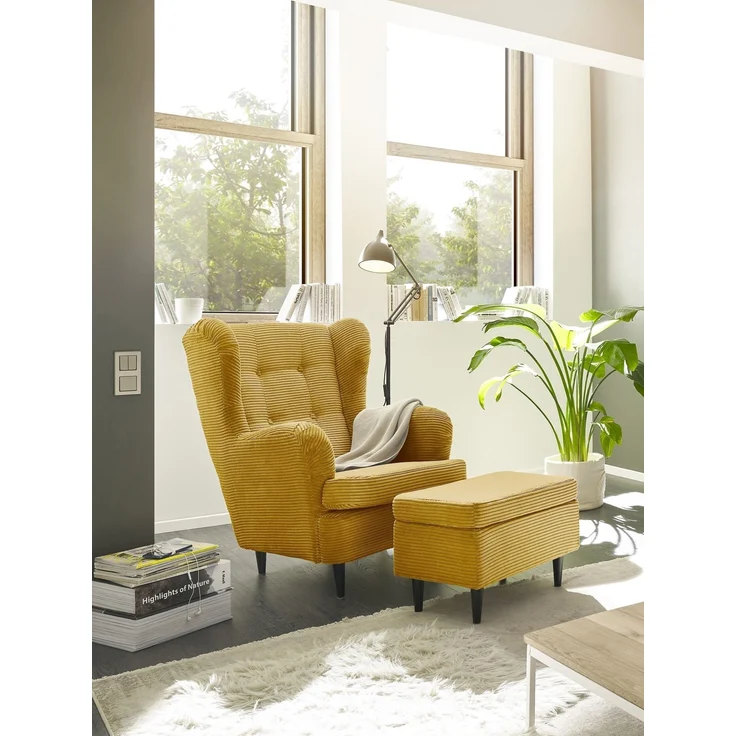Ohrensessel >OSKAR< (Sessel und Hocker) in mustard - 78x102x98 (BxHxT) – Bild 2
