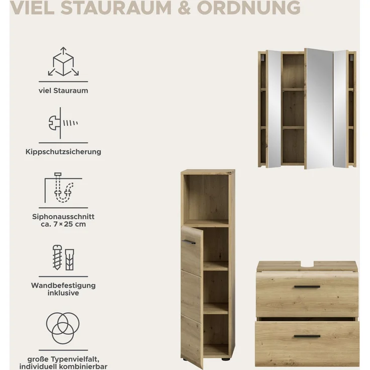 Badkombination (B/H/T: 105x185x30 cm) in Artisan Oak Nachbildung und Artisan Oak Nachbildung – Bild 9