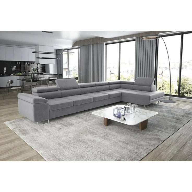 thematys Ecksofa ASTON MAXI 405 x 203 cm, mit Schlaffunktion, mit Bettkasten, mit verstellbaren Kopfstützen, Hellgrau (Monolith 84), Ausrichtung Rechts – Bild 3