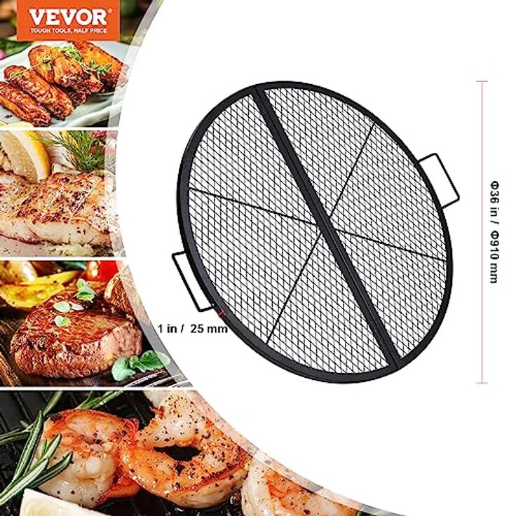 VEVOR X-Marks Feuerstelle Grillrost, Faltbarer runder Grillrost, robuster Stahl Lagerfeuer BBQ Grill Gitter mit Griff und Unterstützung X Draht, 91.4 cm, Schwarz – Bild 8