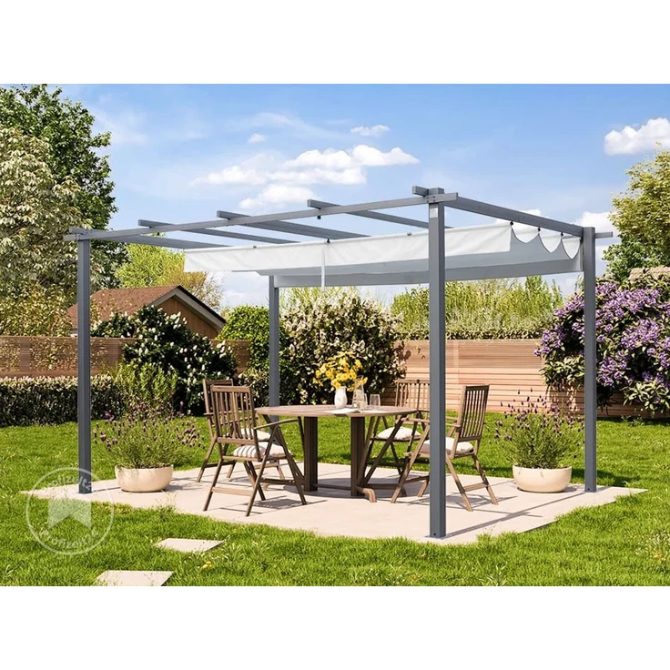 PRIMEYARD Pergola 3x4 m Terrassenüberdachung mit grauem Schiebedach Stahlrahmen – Bild 2
