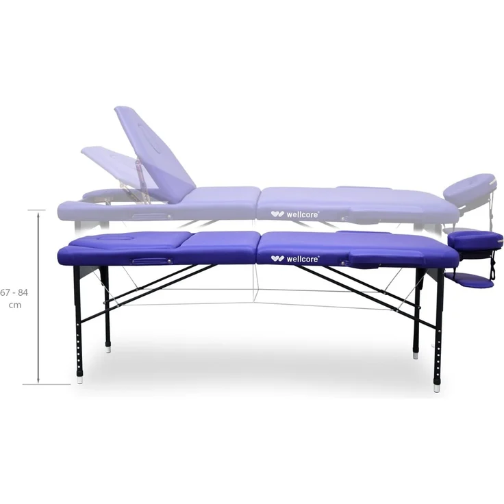 WELLCORE Faltbare Aluminium-Bahre, mit aufklappbarer Rückenlehne, 185 x 65 cm, Kunstleder, höhenverstellbar, Gelenkkopf, Gesichtsloch, Silber, Transporttasche, bis 225 kg – Bild 3
