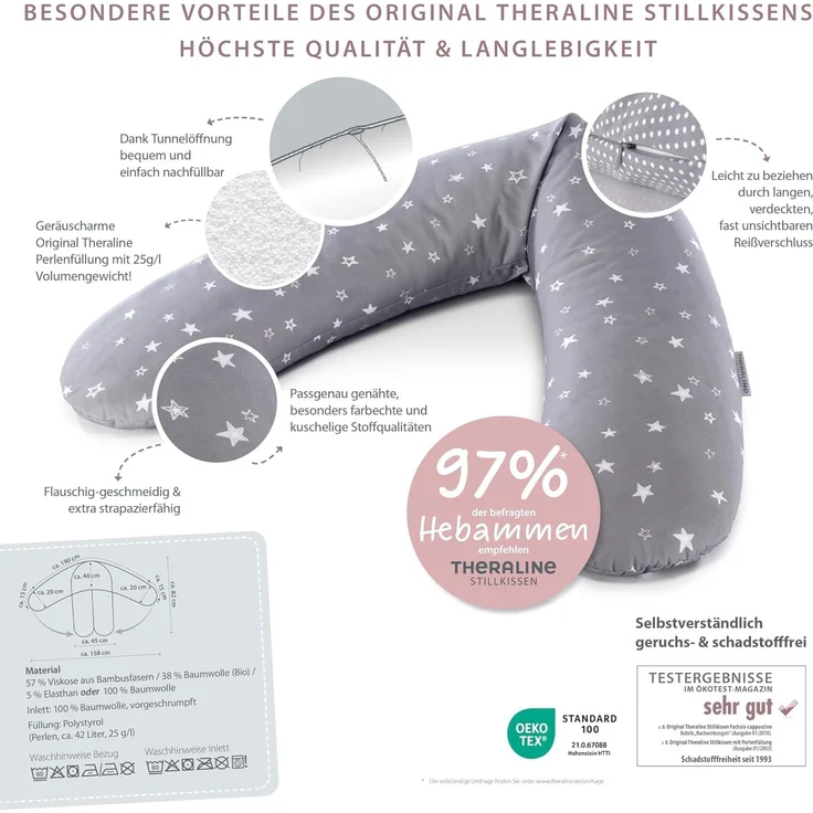 Theraline Stillkissen 190cm inkl. Bezug Jersey schilfgrün Mikroperlenfüllung – Bild 5