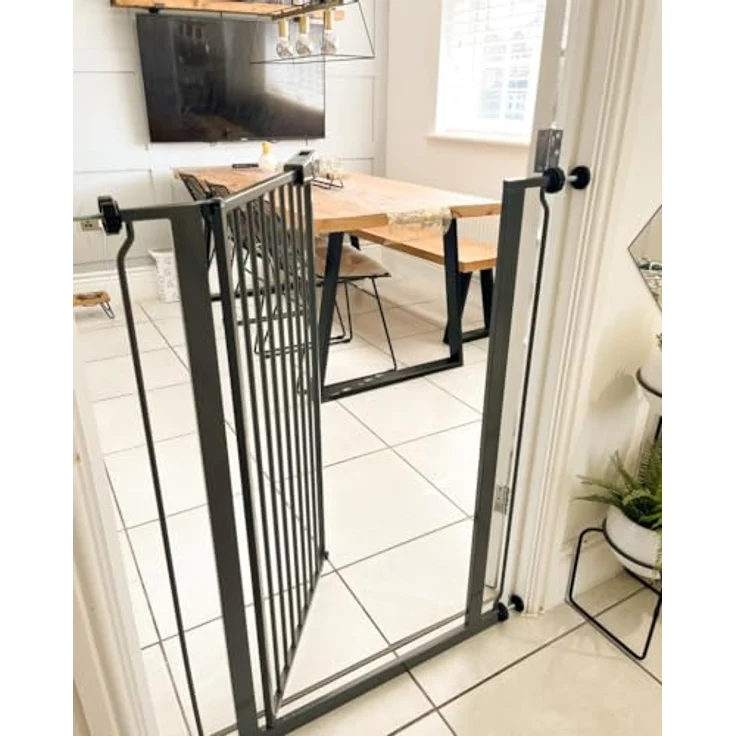 Bettacare Extra hoher Sicherheitsgitter für Kinder und Hunde, 75cm - 83cm, Schiefergrau, Extra hohes Babygitter von 104cm Höhe, Druckmontage-Sicherheitsgitter für Treppen – Bild 11