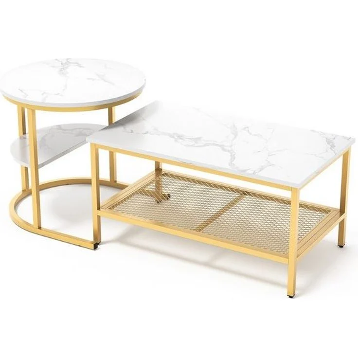FUROKOY Couchtisch Beistelltisch Sofatisch wohnzimmertisch kaffeetisch 2er set (Runder Tisch Oval), Modern design Couchtisch mit Schwarz beinen,Marmoroptik,Schwarz + Weiß – Bild 4