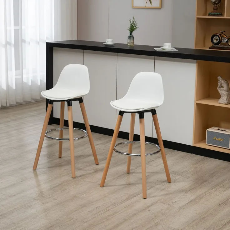 Barhocker 2er-Set 38,5x42,5x91 cm in Weiß mit Rückenlehne und Fußstütze