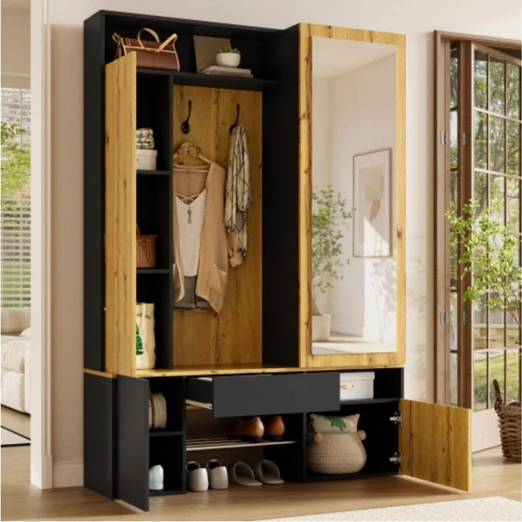 ANYSUN Garderoben-Set Garderobenschrank mit Spiegel, Schuhschrank, Schublade & Kleiderstange, Nur 35 cm tief, mit Haken & Stauraum, belastbar bis 100 kg – Bild 3