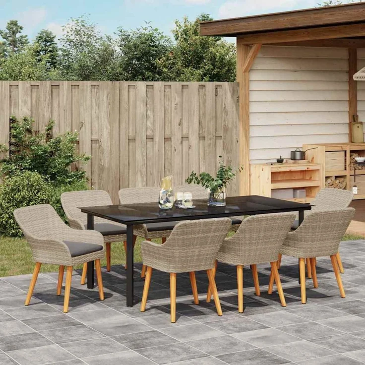 vidaXL Garten Essgruppe 9 stk. Hellgrau Poly-Rattan 3261718 – Bild 4