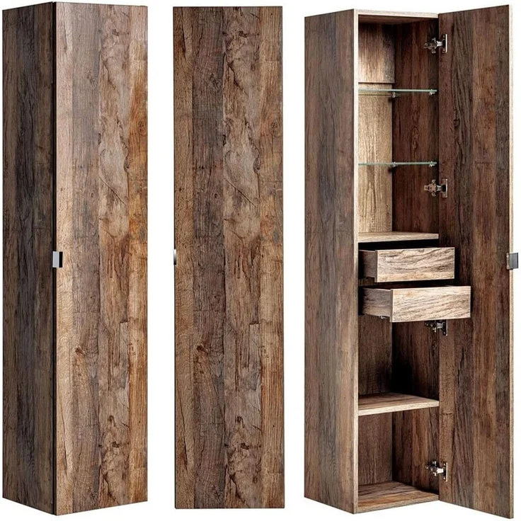 Badmöbel Hochschrank PUEBLA-56 Vintage Oak Eiche, 2 Türen, B/H/T: 35/160/33 cm – Bild 1