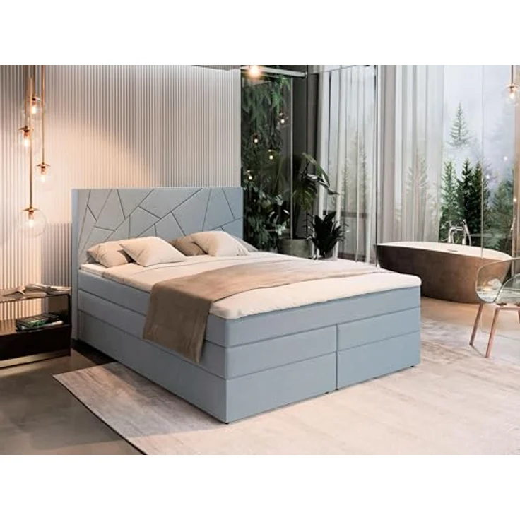 Masseno Boxspringbett TRANI 180x200 cm, Komplett-Set mit Bonell Matratze und Topper, Polsterbett mit Bettkästen, Blau, INARI 72 – Bild 3