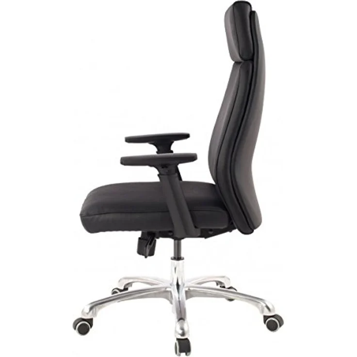 Bürostuhl PORTO Echt-Leder Schwarz ergonomisch mit Kopfstütze, Design Chefsessel Schreibtischstuhl ergonomisch mit Wippfunktion, Drehstuhl mit Armlehnen X-XL 120 kg – Bild 5