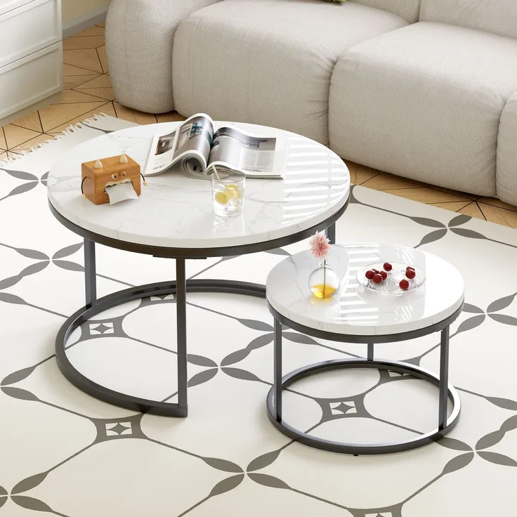 Nesting-Couchtisch 70x70x45 cm – 2-teiliges Set in Schwarz & Weiß, platzsparend verstaubar