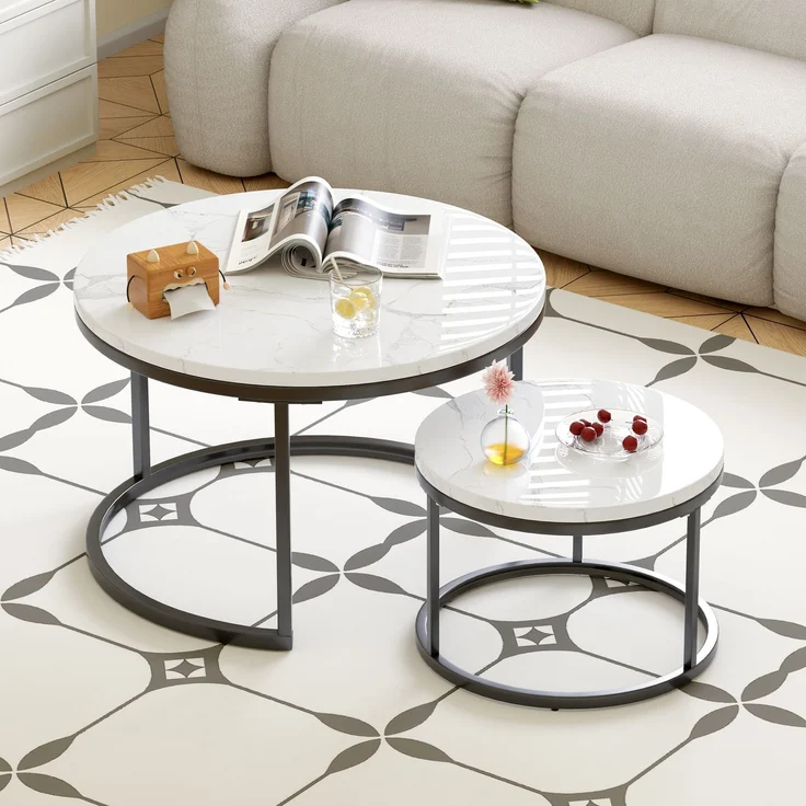 Nesting-Couchtisch 70x70x45 cm – 2-teiliges Set in Schwarz & Weiß, platzsparend verstaubar – Bild 1