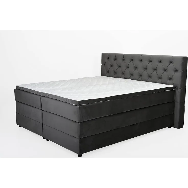 Belanoti Boxspringbett Any (Boxspringbett 160x200 mit Bettkasten, 7-Zonen Taschenfederkern Matratze inklusive Visco Topper), Bett 160x200 in der Farbe Anthrazit H2/H3 Polsterbett