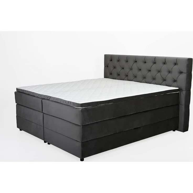 Belanoti Boxspringbett Any (Boxspringbett 160x200 mit Bettkasten, 7-Zonen Taschenfederkern Matratze inklusive Visco Topper), Bett 160x200 in der Farbe Anthrazit H2/H3 Polsterbett – Bild 1